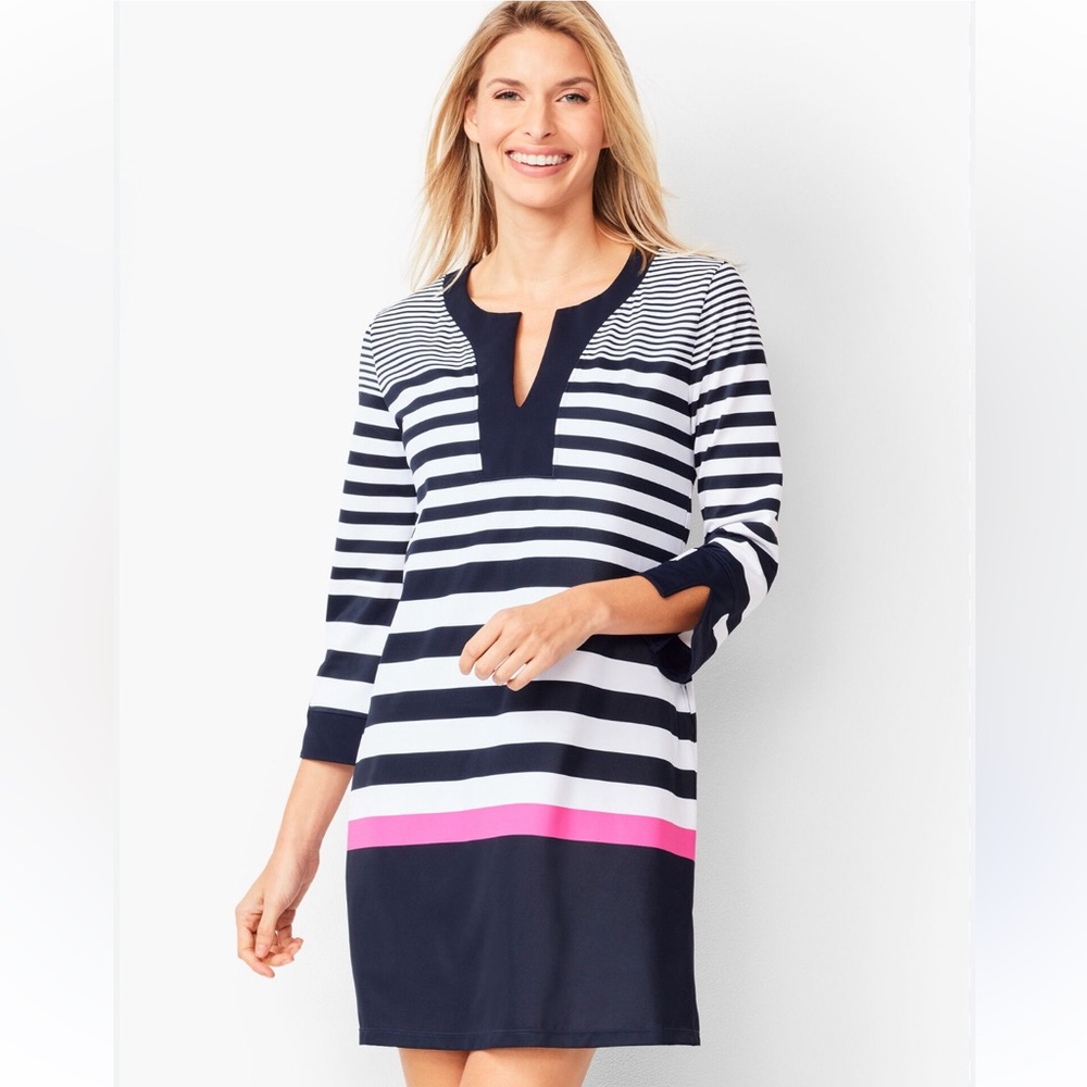 Talbots Navy White Stripe Miraclesuit Cover Up SPF 50+ Size Large NWOT